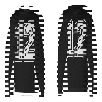 12番の前面と背面にホワイトのプリント。 長袖Tシャツ - Kawaiitshirt