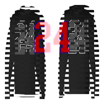 24番の大学スポーツスタイル。レッド、ブルー、ホワイト。 長袖Tシャツ - Kawaiitshirt