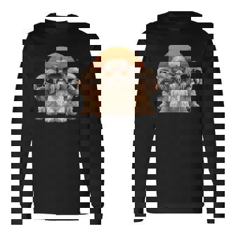 3匹のかわいい犬 ラサ・アプソ シーズー クール サングラス付き 長袖Tシャツ - Kawaiitshirt