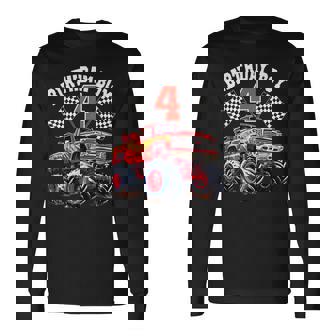 4 Year Old 4Th Birthday Boys Monster Truck Car Long Sleeve T-Shirt - Thegiftio