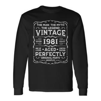 44歳の誕生日プレゼント ヴィンテージ 1981年 男性 面白い 44歳 1981年 長袖Tシャツ - Kawaiitshirt