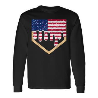 4Th Of July Baseball Drip Ice Cream Patriotic American Flag Long Sleeve T-Shirt - Thegiftio UK