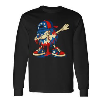 4Th Of July Dabbing Baseball Drip Ice Cream For Boys Usa Long Sleeve T-Shirt - Thegiftio UK