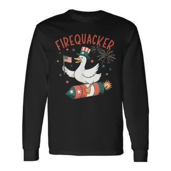 4Th Of July Fire Quacker Fireworks Goose Long Sleeve T-Shirt - Thegiftio UK