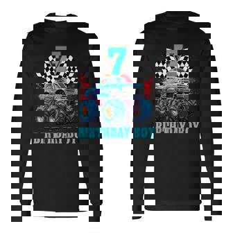7歳 7歳の誕生日 男の子 モンスタートラック 車 長袖Tシャツ - Kawaiitshirt