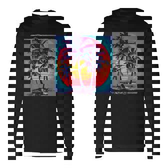 80S Palm Trees Estilo Retro Años 80 Playa Palmeraserano Camiseta de manga larga - Regaloses