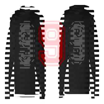 9番のスポーツスタイル。赤。 長袖Tシャツ - Kawaiitshirt