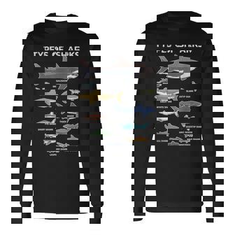 9種類のサメ教育カラフルな海英語 長袖Tシャツ - Kawaiitshirt