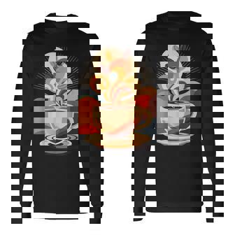 Abstracto Café Taza Granos Cafeína Espresso Barista Camiseta de manga larga - Regaloses