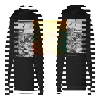 Acantilado Costero Con Farointage Paisaje Gráfico Camiseta de manga larga - Regaloses