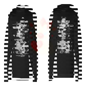 Adorable Baby Cow With Pink Coquette Bow Holding Heart Long Sleeve T-Shirt - Monsterry