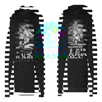 Alaska Northern Lights Aurora Viewing Bear Vacation Trip Long Sleeve T-Shirt - Thegiftio