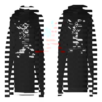 American Baseball Player Batter With United States Flag Usa Long Sleeve T-Shirt | Seseable UK