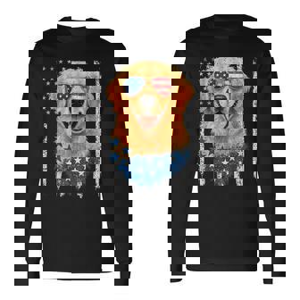 American Flag Golden Retriever Usa Retro 4Th Of July Long Sleeve T-Shirt | Mazezy