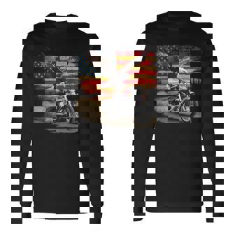 American Flag Motorcycle Usa Flag Biker Retro Long Sleeve T-Shirt - Thegiftio