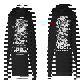 American Flag Patriotic Golden Retriever 4Th Of July America Long Sleeve T-Shirt - Monsterry