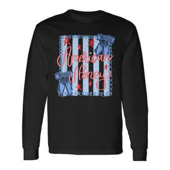 American Honey Coquette Bow Patriotic Freedom 4Th Of July Long Sleeve T-Shirt - Thegiftio UK