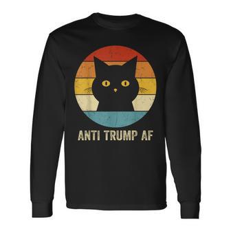 Anti Trump Af Retro Divertida Con Gato Anti Trump Camiseta de manga larga - Regaloses