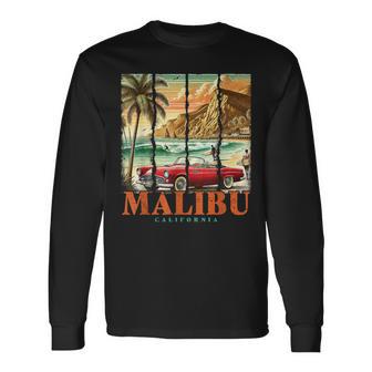 Arte Retro Deurf En Malibu Beachurfintage California Roadtrip Camiseta de manga larga - Regaloses