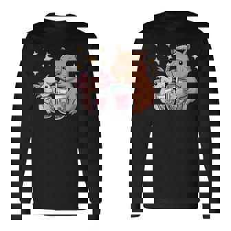 Axolotl Y Capibara Beber Té De Burbujas Kawaii Niñas Niños Camiseta de manga larga - Regaloses