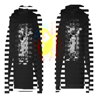 Graphic Banana Dab Retro American Flag Dabbing Banana Lover Long Sleeve T-Shirt - Monsterry
