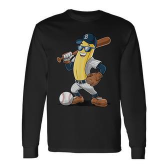 Banana Softball Sport Fruit Cute Banana Baseball Player Long Sleeve T-Shirt - Thegiftio UK