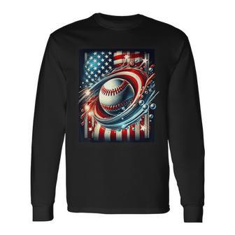 Baseball 4Th Of July Usa American Flag Patriotic Men Long Sleeve T-Shirt - Thegiftio UK