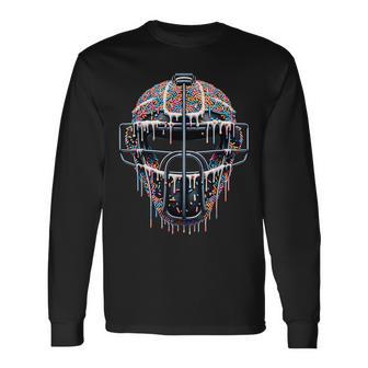 Baseball Catcher Mask Ice Cream Dripping Baseball Fan Boys Long Sleeve T-Shirt - Monsterry