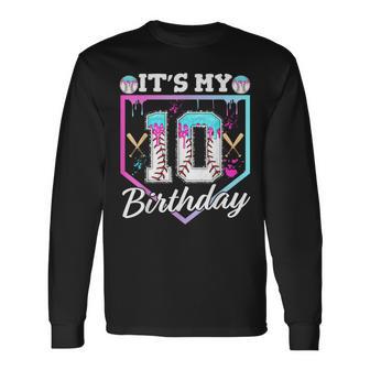 Baseball Drip 10 Year Old Ice Cream Drip 10Th Birthday Boy Long Sleeve T-Shirt - Thegiftio UK