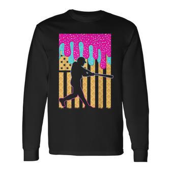 Baseball Drip Bat Boys Ice Cream American Flag 4Th Of July Long Sleeve T-Shirt - Thegiftio UK