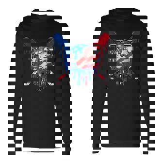 Baseball Drip Boys Dripping Ice Cream Baseball American Flag Long Sleeve T-Shirt | Mazezy