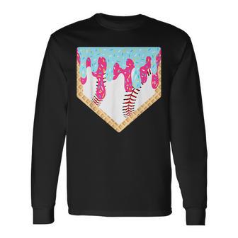 Baseball Drip Boys Home Plate Ice Cream Sport Players & Fans Long Sleeve T-Shirt - Thegiftio UK