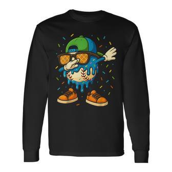 Baseball Drip Ice Cream Boys Dabbing Youth Baseball Sprinkle Long Sleeve T-Shirt - Thegiftio UK