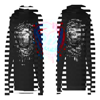 Baseball Glove Drip Boy Ice Cream Patriotic Us Flag 4Th July Long Sleeve T-Shirt - Monsterry