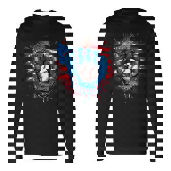 Baseball Glove Usa Flag Drip Style 4Th Of July Game Vibes Long Sleeve T-Shirt - Monsterry