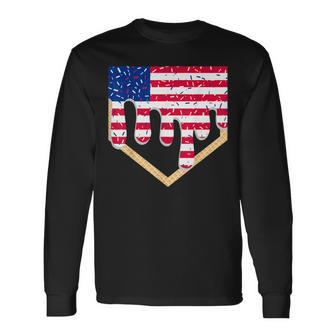 Baseball Ice Cream Drip Patriotic American Flag 4Th Of July Long Sleeve T-Shirt - Thegiftio UK