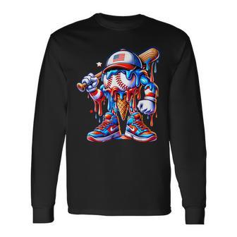 Baseball Lifestyle 101 Apparel Youth Baseball Drip Icecream Long Sleeve T-Shirt - Thegiftio UK