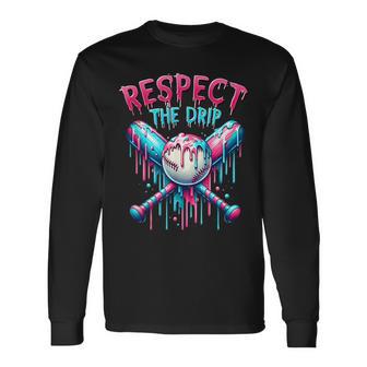 Baseball Respect The Drip Ice Cream Dripping Youth Boys Long Sleeve T-Shirt - Thegiftio UK