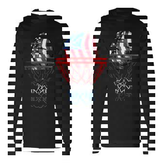 Basketball American Patriotic 4Th Of July Us Flag Boys Long Sleeve T-Shirt - Monsterry