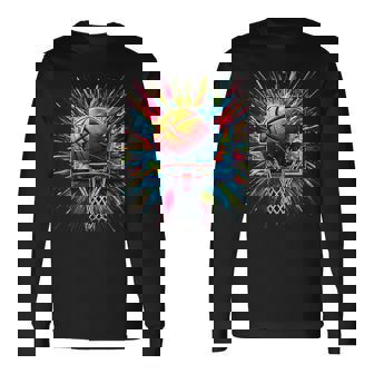 Basketball Tie Dye Color Splash Colorful Basketball Hoop Long Sleeve T-Shirt | Mazezy