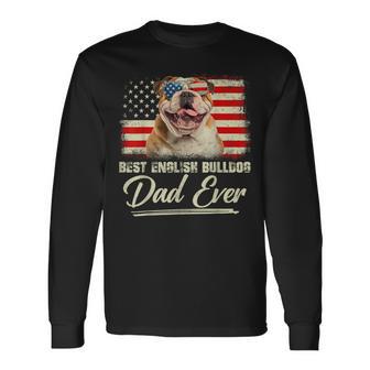Best English Bulldog Dad Ever Daddy Usa Flag Fathers Day Men Long Sleeve T-Shirt - Thegiftio UK