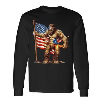 Bigfoot Fireworks 4Th Of July Sasquatch American Us Flag Long Sleeve T-Shirt - Thegiftio UK