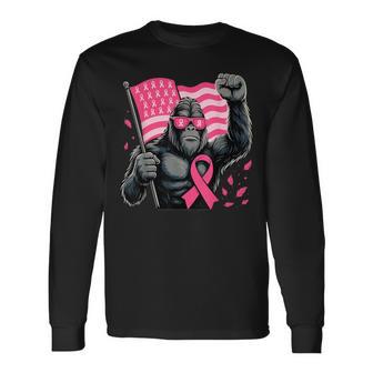 Bigfoot Pink Ribbon Breast Cancer Awareness Month Men Long Sleeve T-Shirt - Thegiftio UK