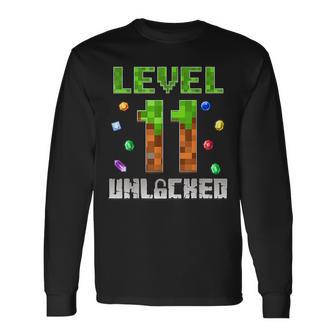 Birthday Boy Level 11 Unlocked 11Th Birthday Game Pixel Long Sleeve T-Shirt - Thegiftio UK