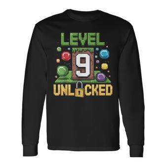 Birthday Boy Level 9 Unlocked 9Th Birthday Game Pixel Long Sleeve T-Shirt - Thegiftio UK