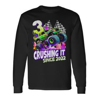 Birthday Boys Monster Truck 3 Year Old 3Rd Birthday Party Long Sleeve T-Shirt - Thegiftio UK