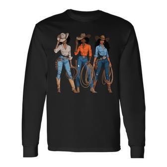 Black African American Cowgirl Western Country Rodeo Long Sleeve T-Shirt - Thegiftio UK