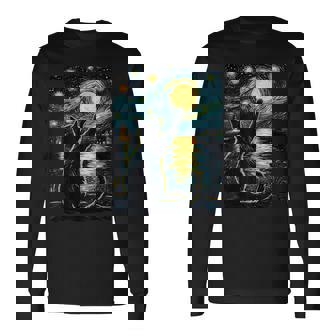 Black Cats Lover Starry Night Vincent Van Gogh Long Sleeve T-Shirt | Mazezy