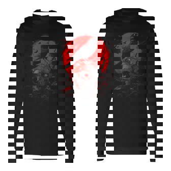 Black Gothic Raven Skull Red Moon Graphic Black Crow Long Sleeve T-Shirt - Thegiftio