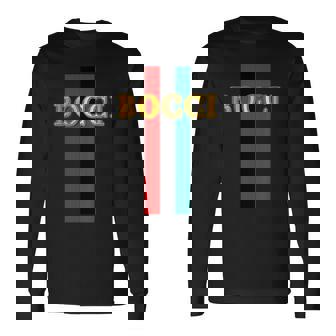 Bocci ぼっち《フェイクゴールド ロゴ》緑 赤 ライン【変なデザイン屋さん】陰キャ オタク ブランド パロディ 面白 長袖Tシャツ - Kawaiitshirt